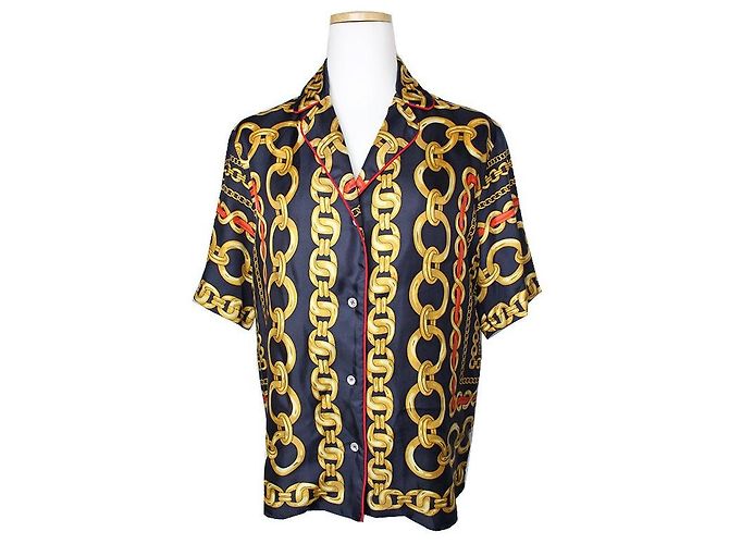 Sandro Camisa de seda com estampa de corrente dourada Multicor