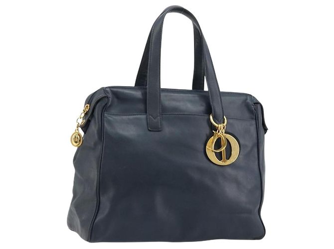 Borsa Christian Dior in pelle blu navy e oro Auth ka4387A D'oro