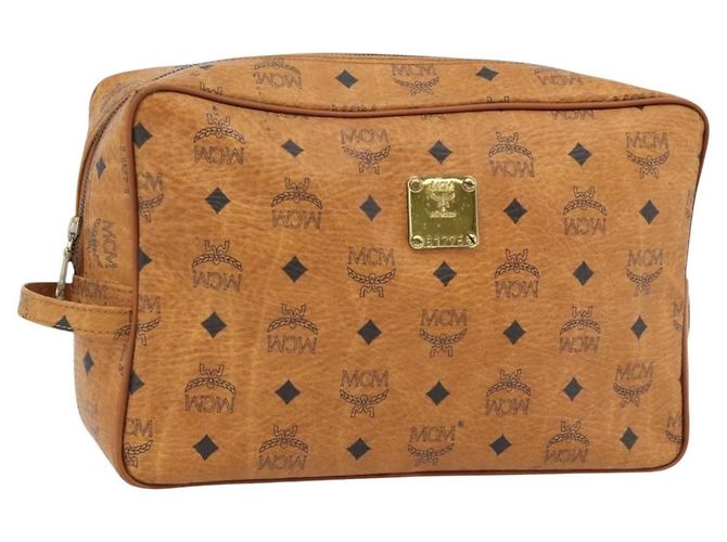 Clutch MCM Vicetos Logogram PVC Marrone Oro Auth BA12942 D'oro