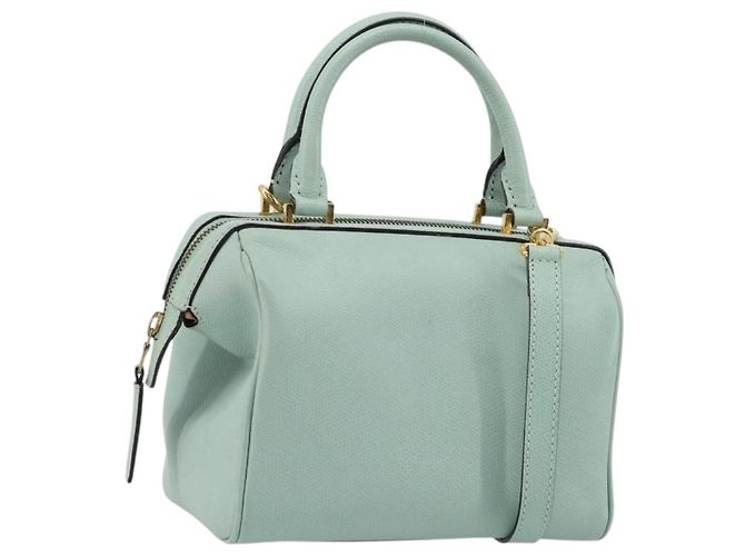 Céline Bolsa CELINE de couro 2way Azul claro Ouro Auth 180287A Dourado