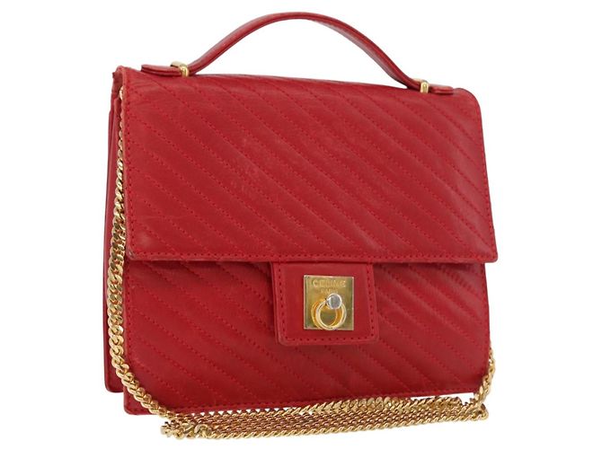 Céline CELINE Chain Shoulder Bag Leder 2way Rot Gold Auth BA13005 Golden