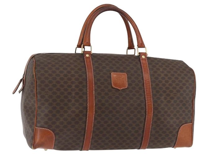 Céline Bolsa Boston CELINE em lona Macadam PVC Couro Marrom Ouro Auth 180637 Dourado