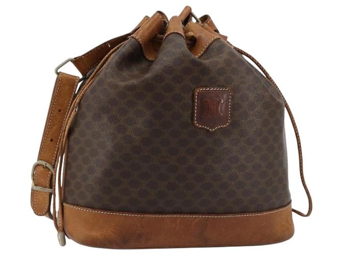Céline Bolsa de Ombro CELINE Macadam Canvas PVC Couro Marrom Ouro Auth 180643 Dourado