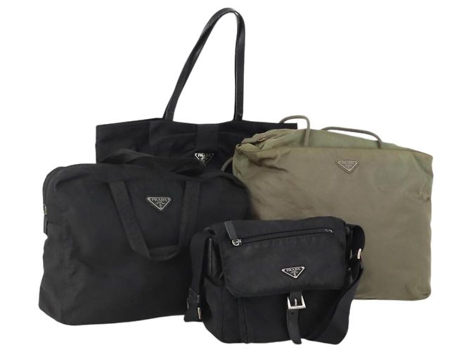 Borsa a Spalla PRADA Nylon 4 Set Black Khaki Auth 178841 Nero Cachi