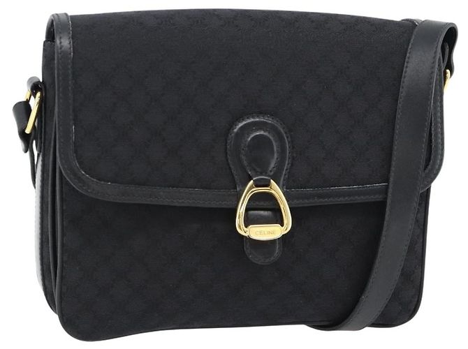 16 Céline Bolsa de Ombro CELINE Macadam Canvas Preta Ouro Auth 180571A Preto Dourado