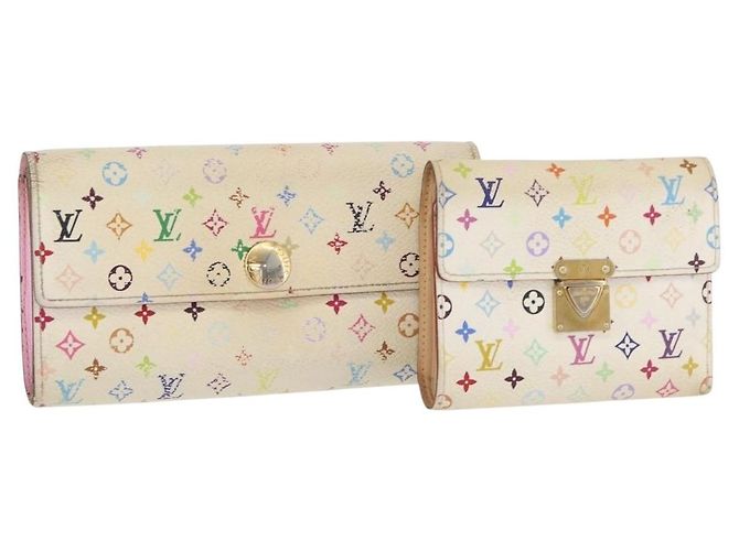 LOUIS VUITTON Portefeuille Monogram Multicolor 2 Set White LV Auth BA12677 Blanc