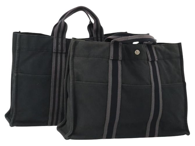 Hermès HERMES Fourre Tout Borsa a Mano Cotone 2 Set Black Auth BA12671 Nero