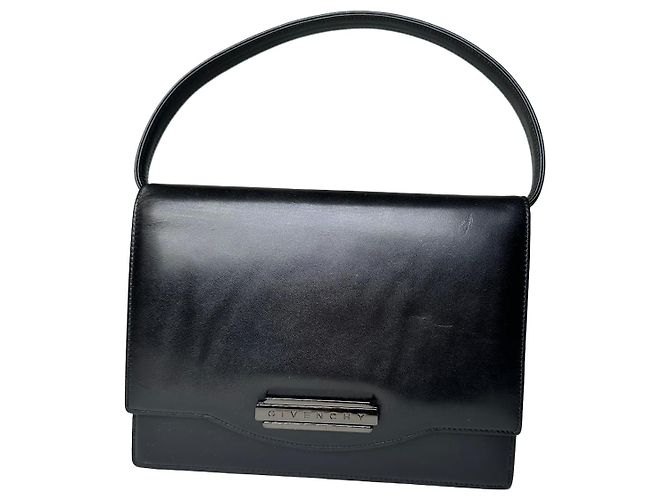 Vintage Givenchy Leather Shoulder Bag Y2K Black Silver