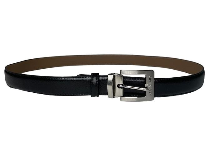 Vintage Givenchy Ledergürtel Y2K Schwarz Beige Silberschnalle