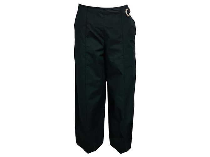 Trim Hermès Calças de algodão pretas Hermes com cinto de couro de cordeiro Preto