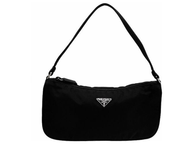 Borsa Prada Triangle Plate Logo Tessuto Pocono Nero