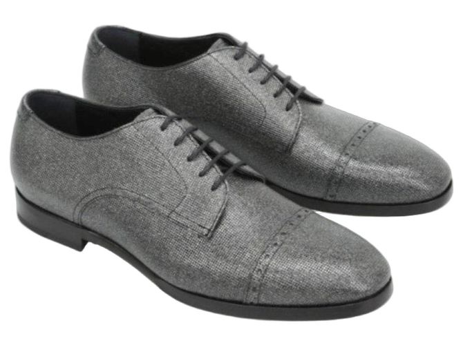 Jimmy Choo Scarpe Derby in pelle grigia glitterata Argento Grigio