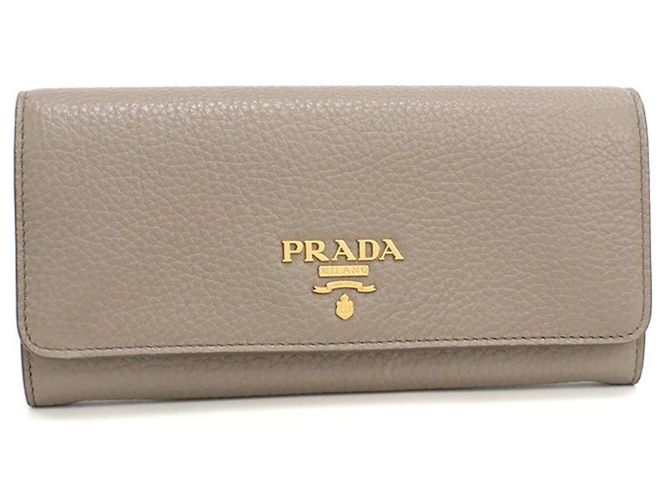 Prada Gray Leather Bi-fold Long Wallet Brown