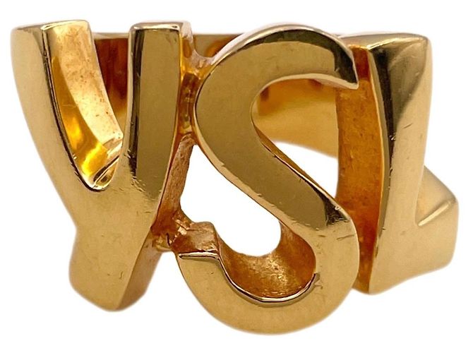 Yves Saint Laurent Cassandra Logo Band Ring Golden