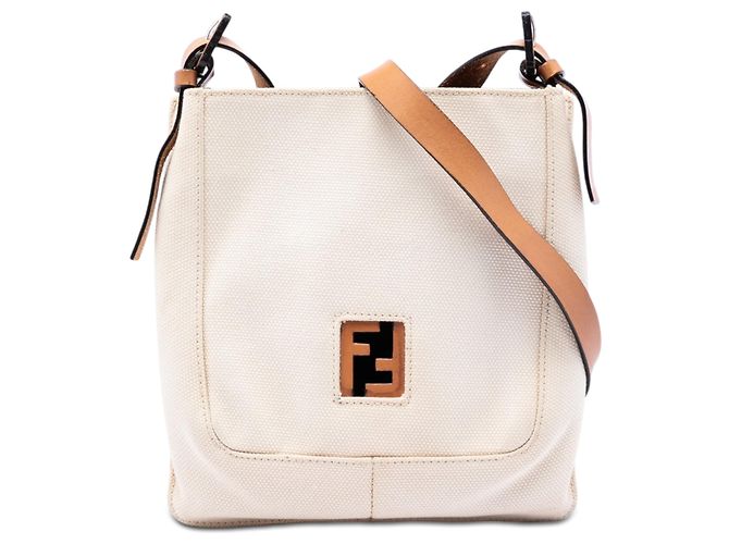 Fendi Borsa a tracolla in tela bianca FF Bianco Bianco sporco