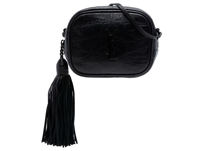 Bolsa de câmera Blogger em couro preto com relevo de crocodilo Saint Laurent Mini