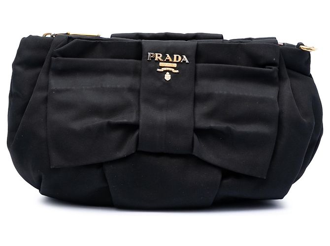 Bow Clutch da polso con fiocco in Tessuto nero Prada