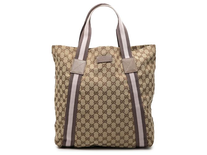 Tote Gucci em lona GG bege com detalhe Web