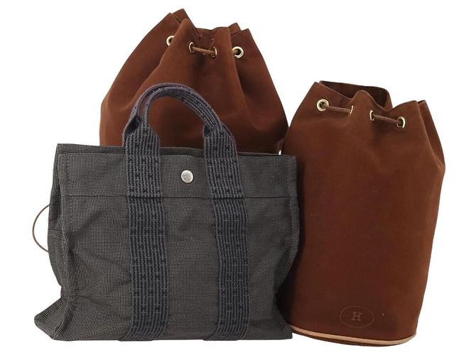 Hermès Borsa a Spalla HERMES Canvas 3 Set Gray Brown Auth BA12673 Marrone