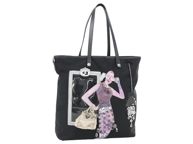 PRADA Bijoux Tote Bag Nylon Schwarz Silber Authentisch ka4445A