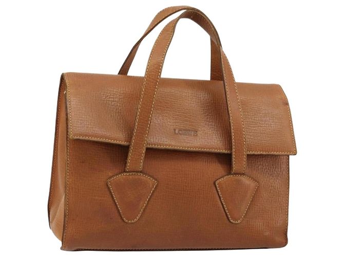 Bolsa de mão LOEWE em couro marrom dourado Auth bs35163