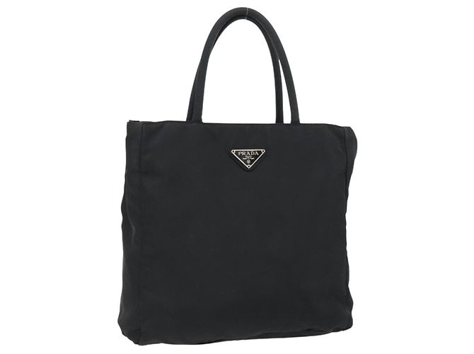 PRADA Handtasche Nylon Schwarz Silber Auth 181329