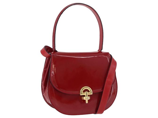 Céline Bolso CELINE de piel charol 2way Rojo Oro Auth 179911 Roja Dorado