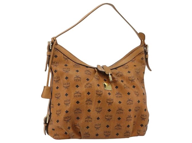 Borsa a tracolla MCM Vicetos Logogram PVC Marrone Oro Auth 179374A D'oro