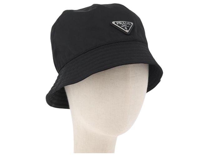 PRADA Hat Nylon M Black Auth 181375M