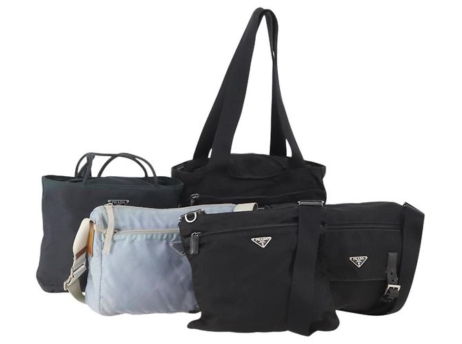PRADA Shoulder Bag Nylon 5 Set Black Light Blue Navy Auth 178839 Navy blue