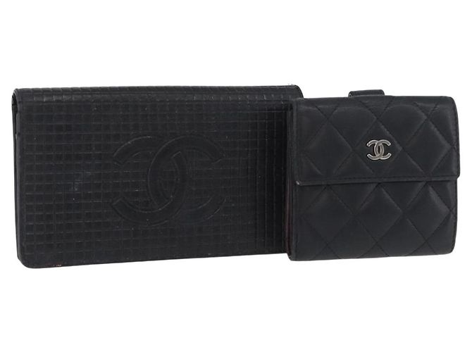 Cartera CHANEL de Cuero 2 Set Negro CC Auténtico BA12679