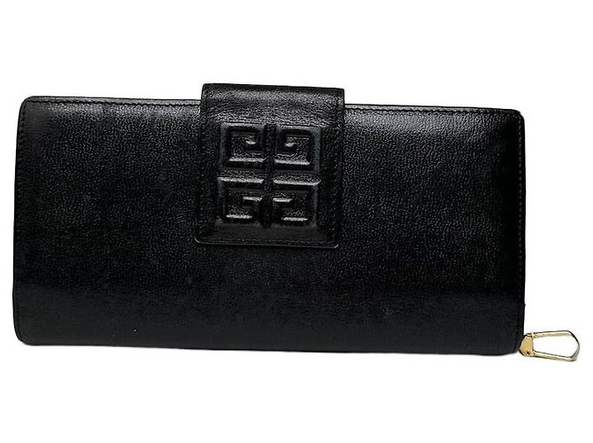 Vintage Givenchy 4G Logo Leather Wallet Black Gold