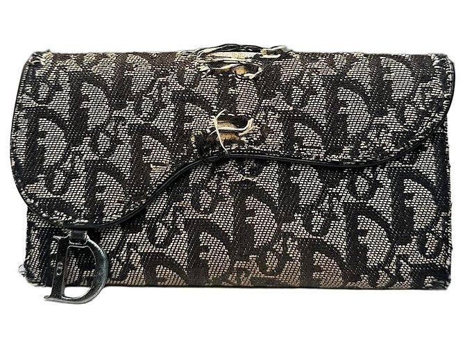 Vintage Dior Oblique Canvas Wallet Black Beige
