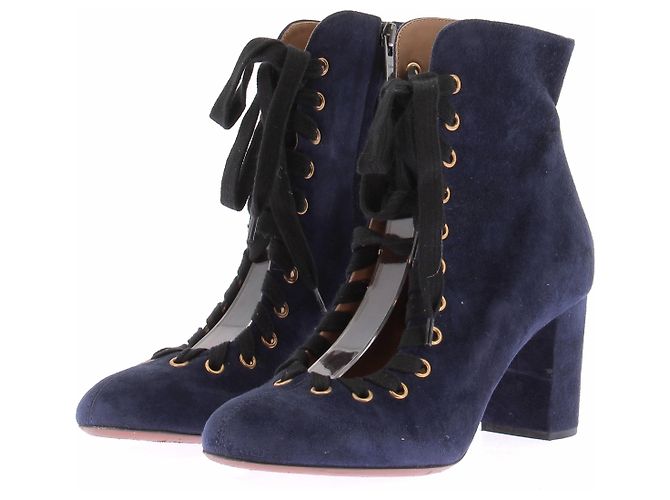 Autre Marque Stivaletti in scamosciato blu navy con lacci