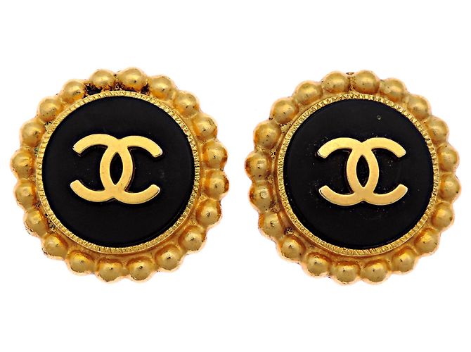 Pendientes de clip Chanel Coco Mark para mujer Negro Dorado