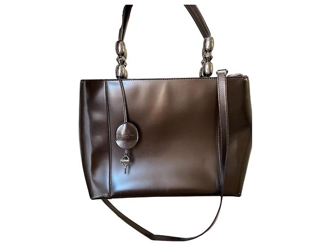 Christian Dior Bolso de charol marrón oscuro
