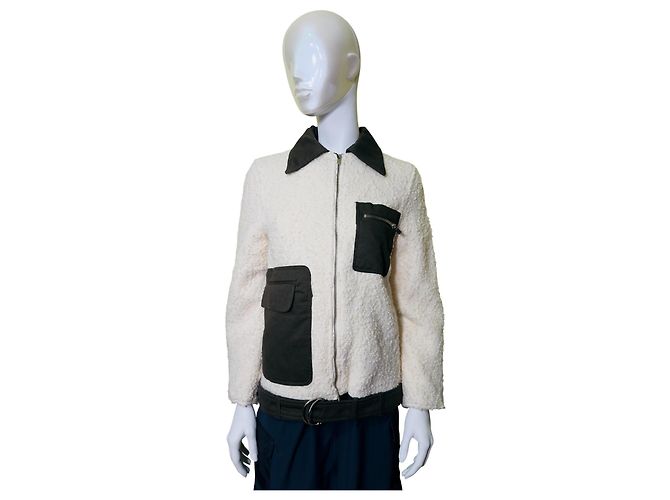 Autre Marque Elleme Paris Giacca Teddy bianca e verde scuro Bianco