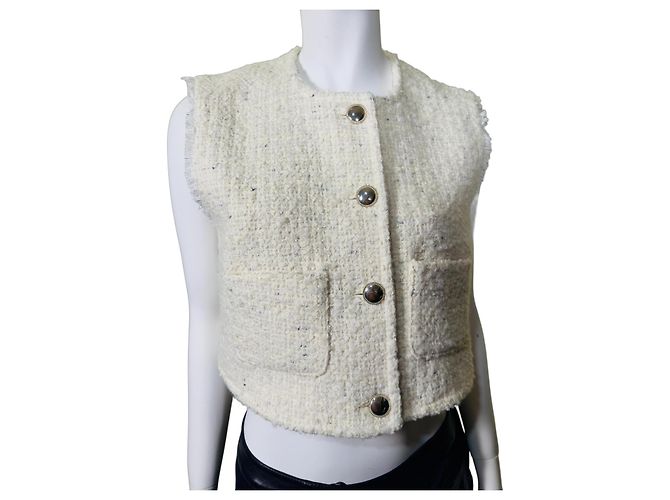 Ba&Sh Chaleco corto de tweed marfil Blanco