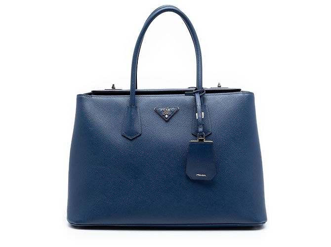 Sac à main double Prada Blue Saffiano Cuir Turnlock Bleu