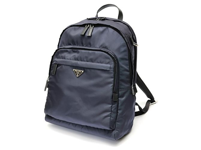 Prada Nylon x Saffiano Leather Backpack Navy blue