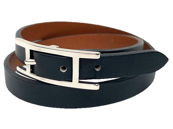 Hermès Choker de pulseira de couro Hermes Api3 Preto Camelo 