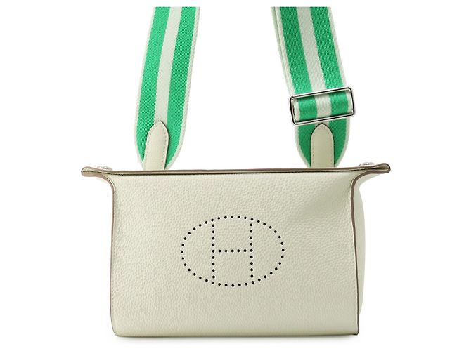 Bolsa de ombro Hermès Videpoche em couro Togo Branco Verde
