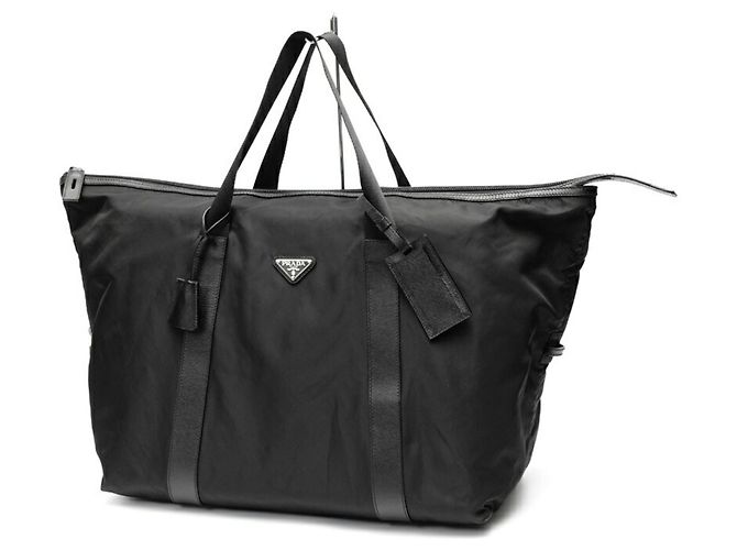 Bolsa Boston em nylon e couro Saffiano Prada Preto