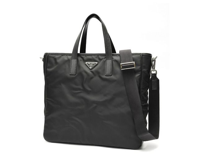 Borsa Tote Prada Nera in Nylon e Pelle Saffiano Nero