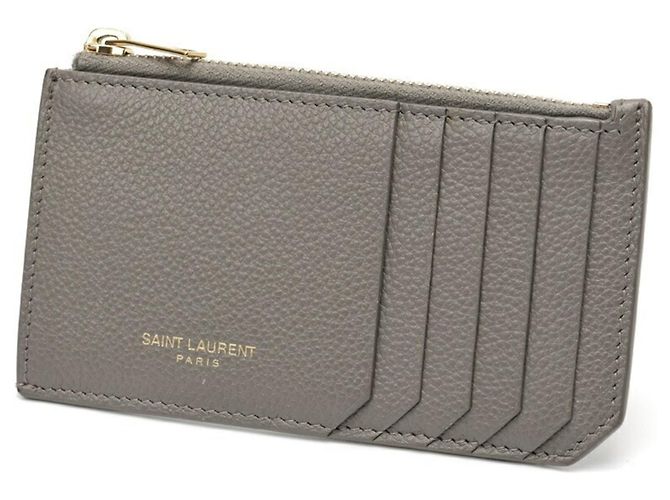 Monedero de cuero gris Saint Laurent Castaño