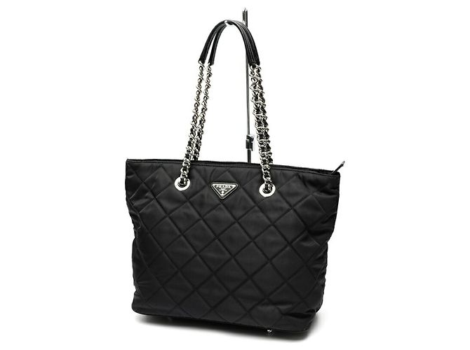 Prada Quilted Nylon Chain Tote Bag Black