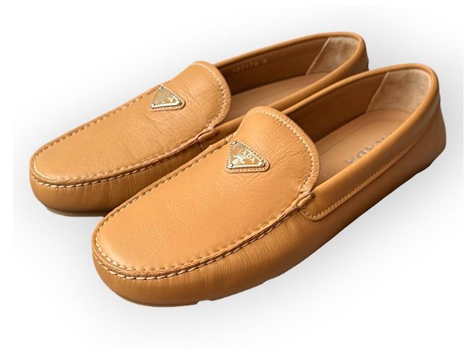 Prada Brown Leather Loafers with Triangle Logo