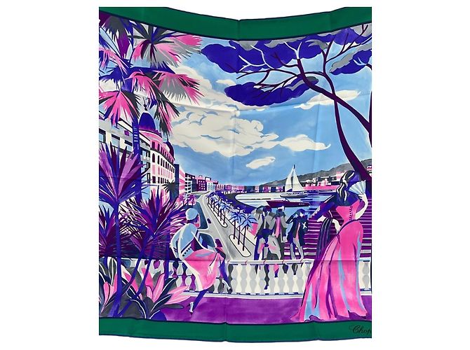Chopard Riviera Glamour Seidentuch Pink Weiß Blau Mehrfarben Grün Grau Lila Hellblau
