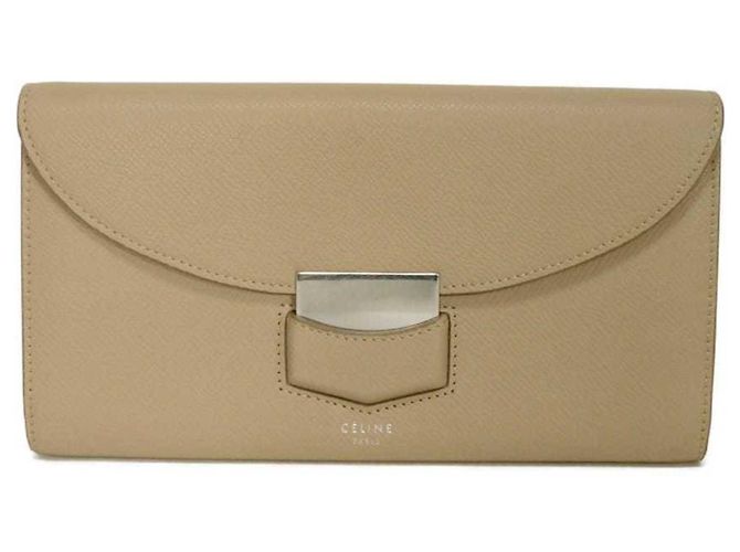 Céline Celine Trotter Large Multifunktions-Geldbörse mit Klappe Beige