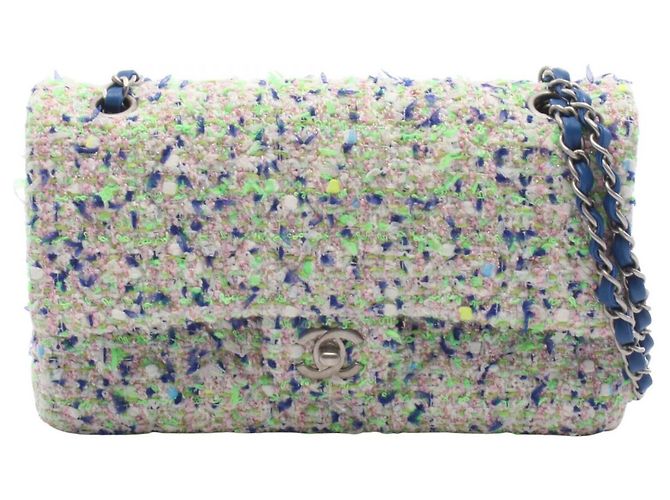 Borsa a tracolla Chanel Matelassé Double Flap Blu Verde